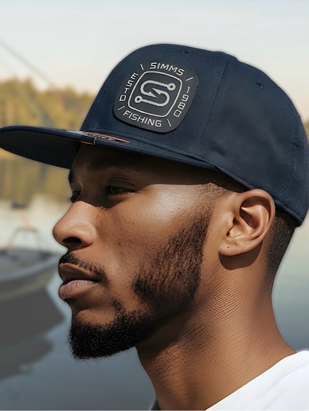 Simms Flatbill Men’s High Crown Black Baseball Cap Sz OS